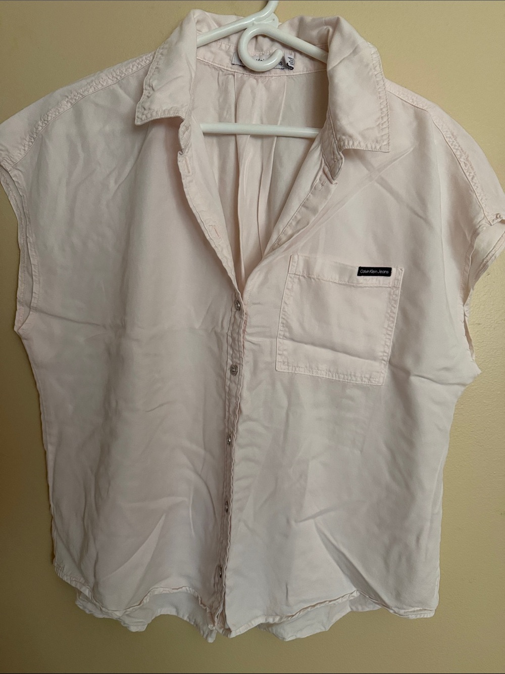 Calvin Klein Pale Blush Short Sleeve Button-Up Shirt